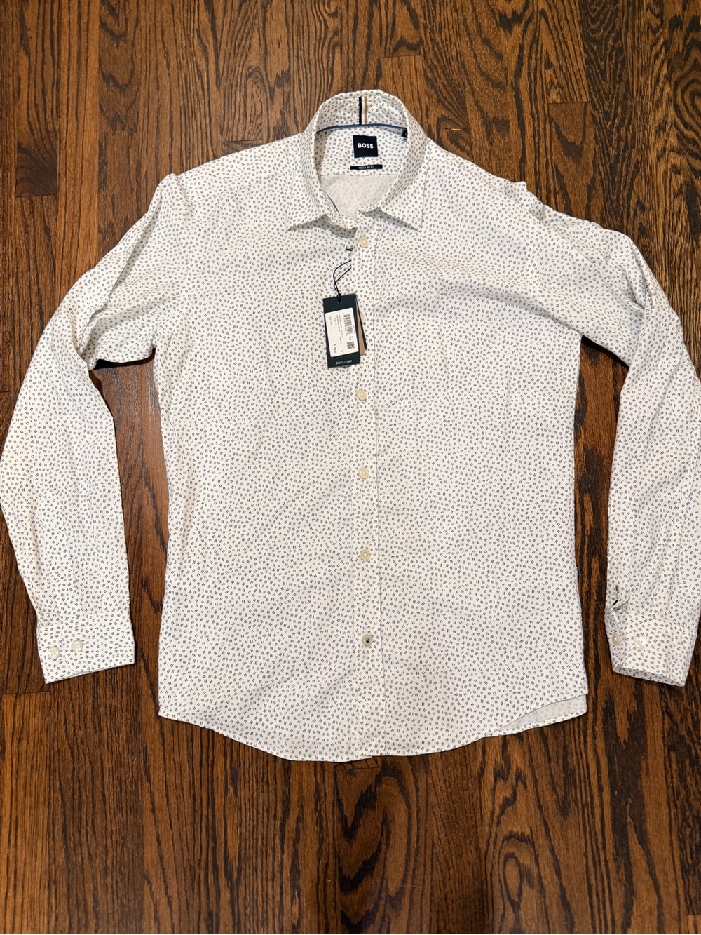 BOSS White Micro-Print Long-Sleeve Dress Shirt size S regular fit